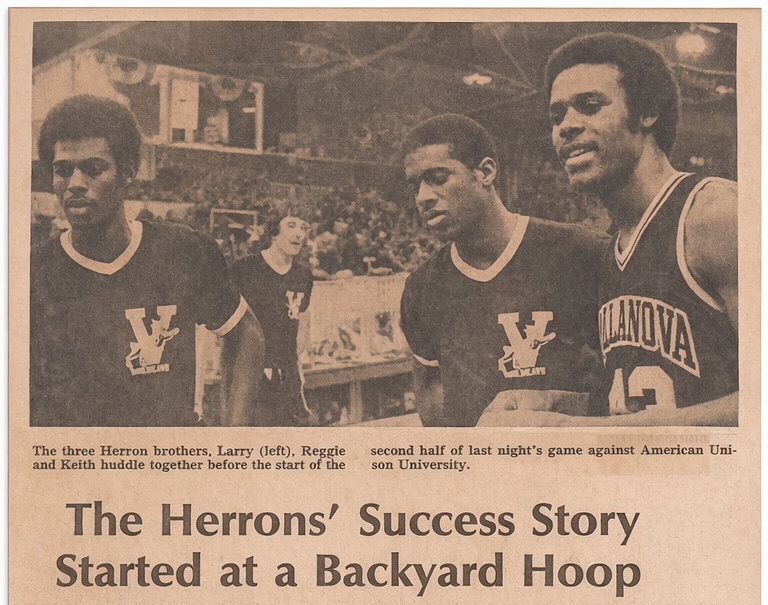Full newspaper feature: 'The Herrons' Success Story Started at a Backyard Hoop' by John Schulz, Washington Star Staff Writer